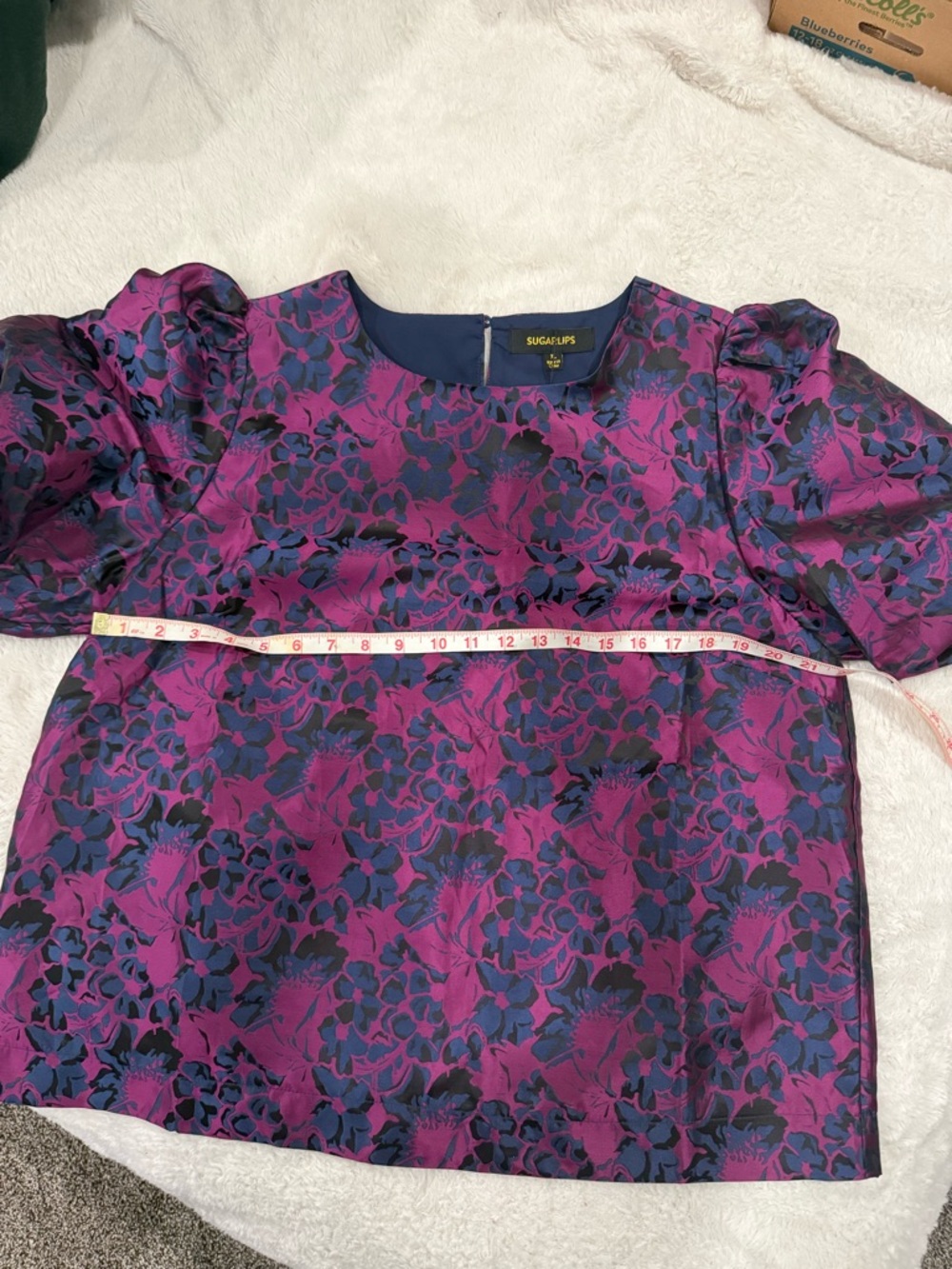 Sugarlips Purple Floral Puff Sleeve Blouse - Picture 3 of 5
